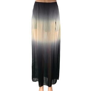 Cotton Candy Black Gray Ombre Pleated Sheer High Slit Zipper Maxi Skirt Size M